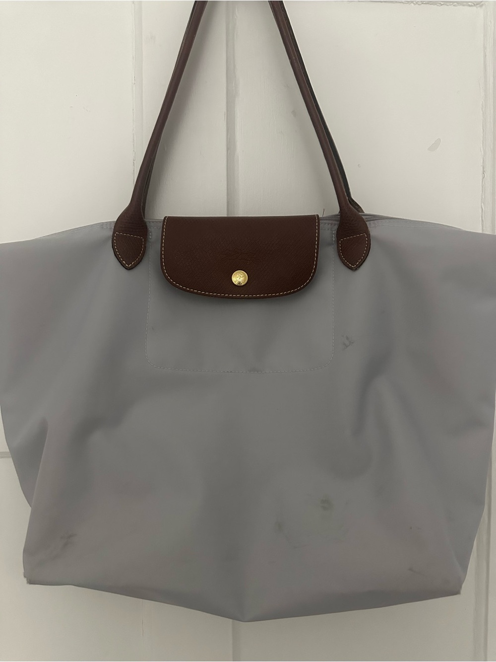 Longchamp Le Pliage Tote Bag - Grey with Brown Trim - Picture 2 of 8